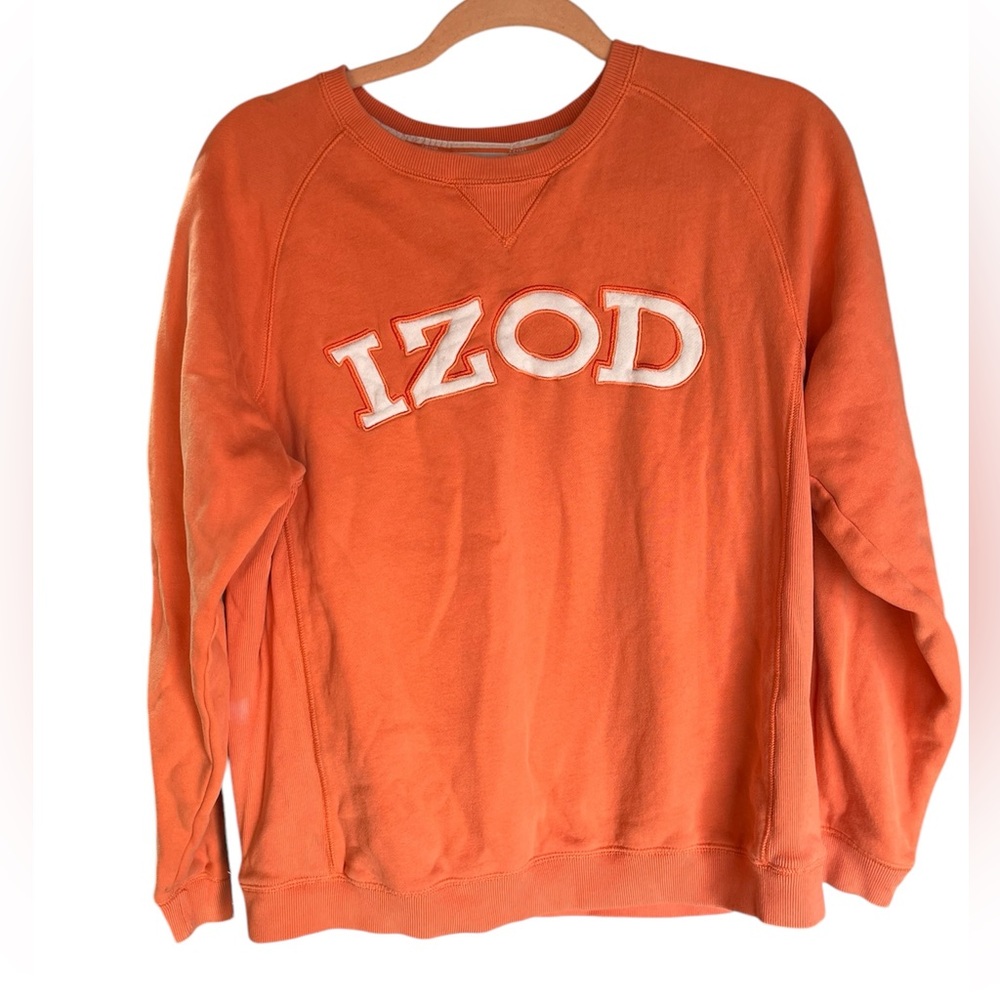 IZOD SWEATSHIRT WOMEN SZ M CORAL PULLOVER RIB TEXTURE SIDE PANELS GOLF ATHLETIC